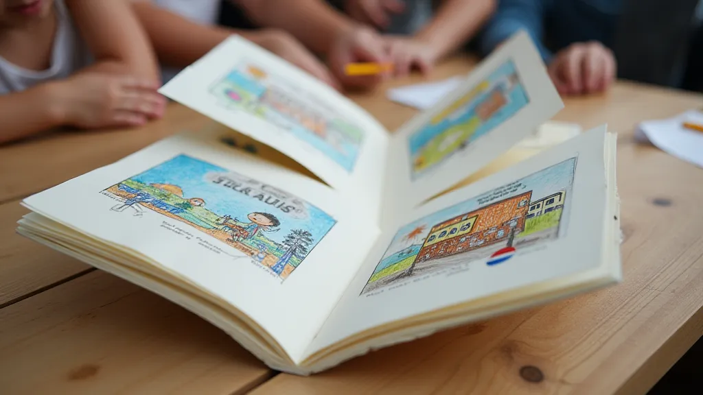 Accordion book open with drawings