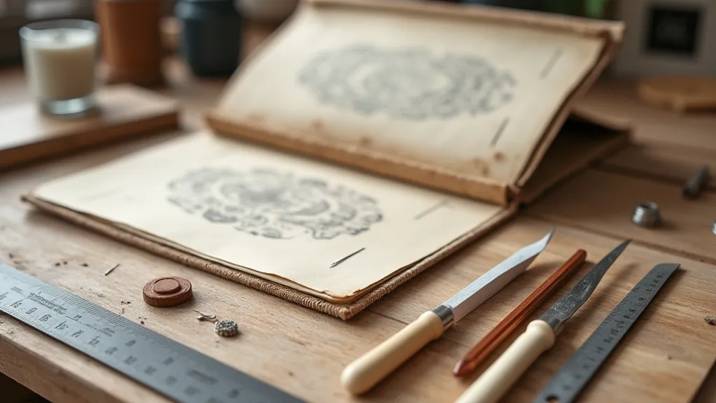 Bookbinding workspace with tools