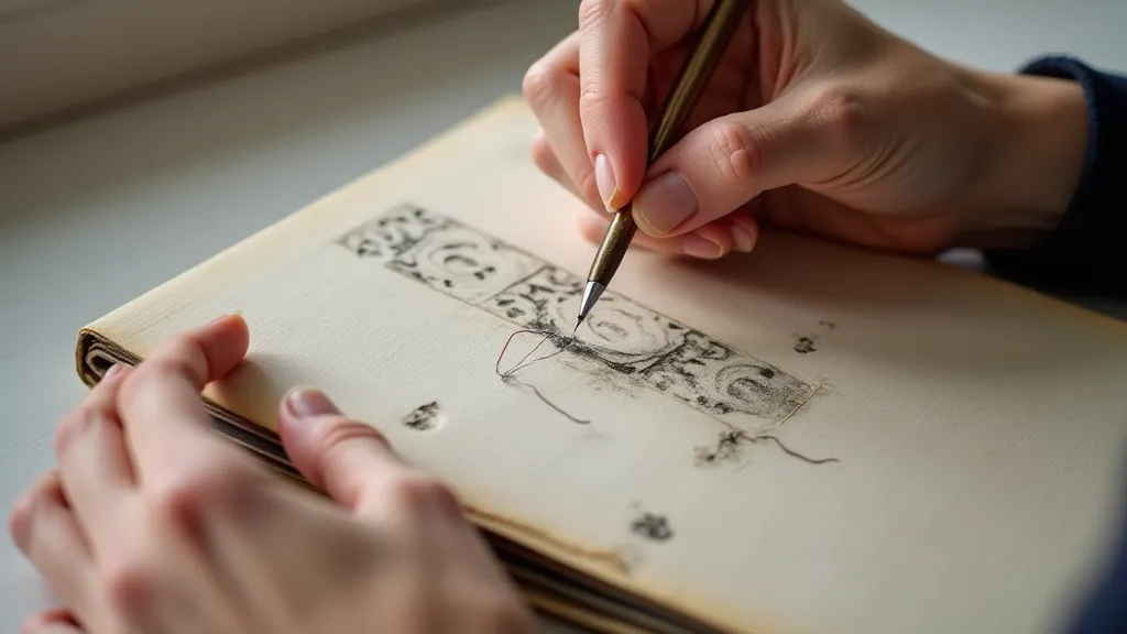 Demonstration of Coptic bookbinding stitch