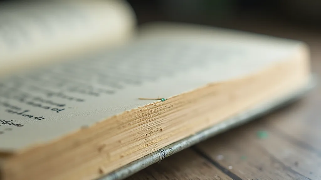 Green thread stitching on a book spine