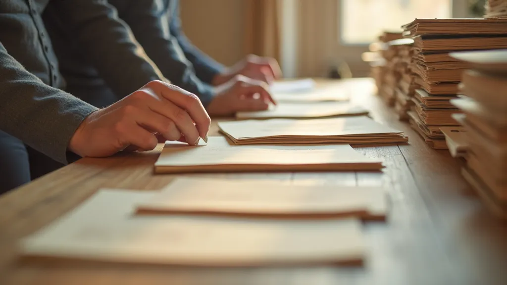 Hands choosing paper from a large selection