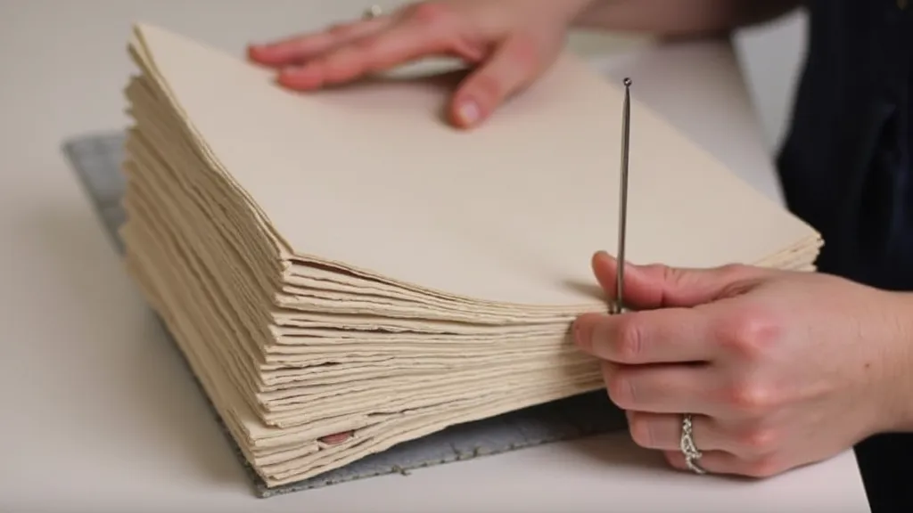 Hands stitching recycled paper together